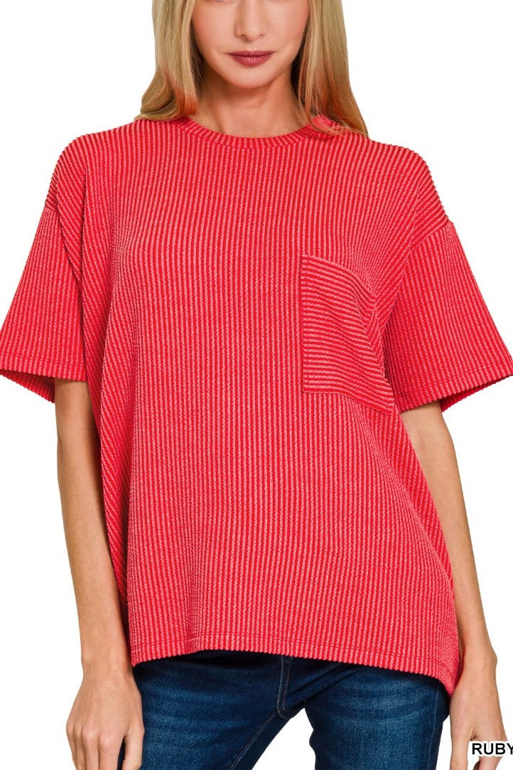 Moxy Favorite Ribbed Pocket Tee- 5 colors!
