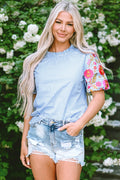 Meri Gingham Embroidered Top