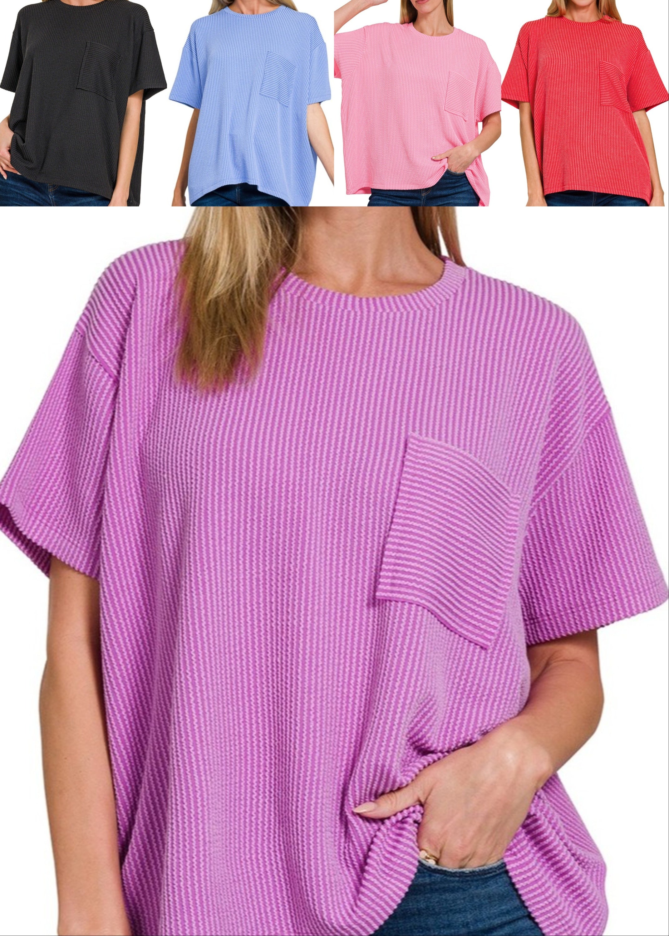 Moxy Favorite Ribbed Pocket Tee- 5 colors!