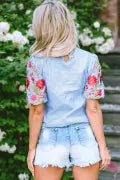 Meri Gingham Embroidered Top