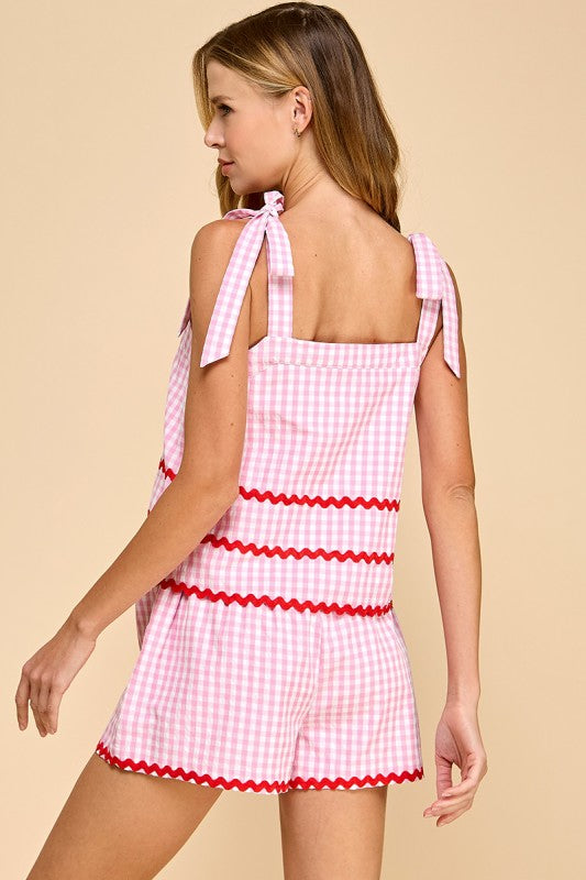 Zoey Gingham Contrast Ricrac Top