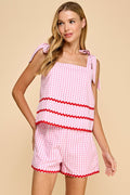 Zoey Gingham Contrast Ricrac Top